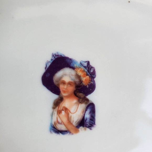 Antique Edwardian German Ilmenau Porcelain Vanity Tray Jlmenau Woman in Hat 7" - Picture 2 of 9